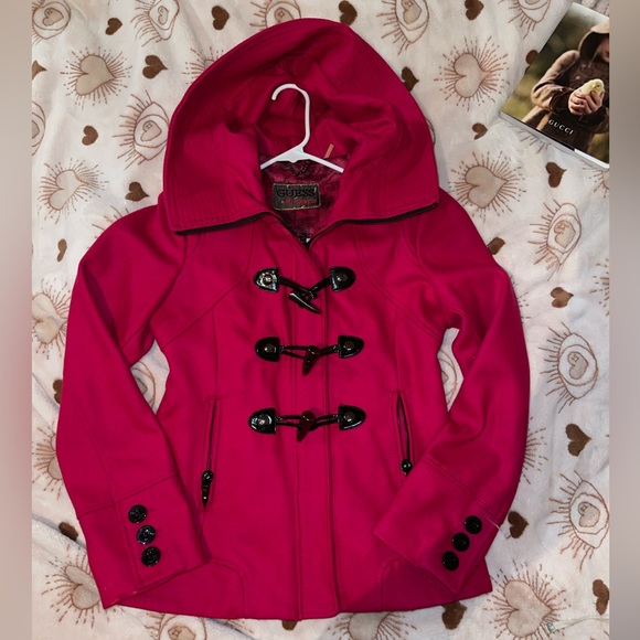 Guess VINTAGE Women's fuchsia Wool Pea Coat  Size Small - Picture 1 of 14